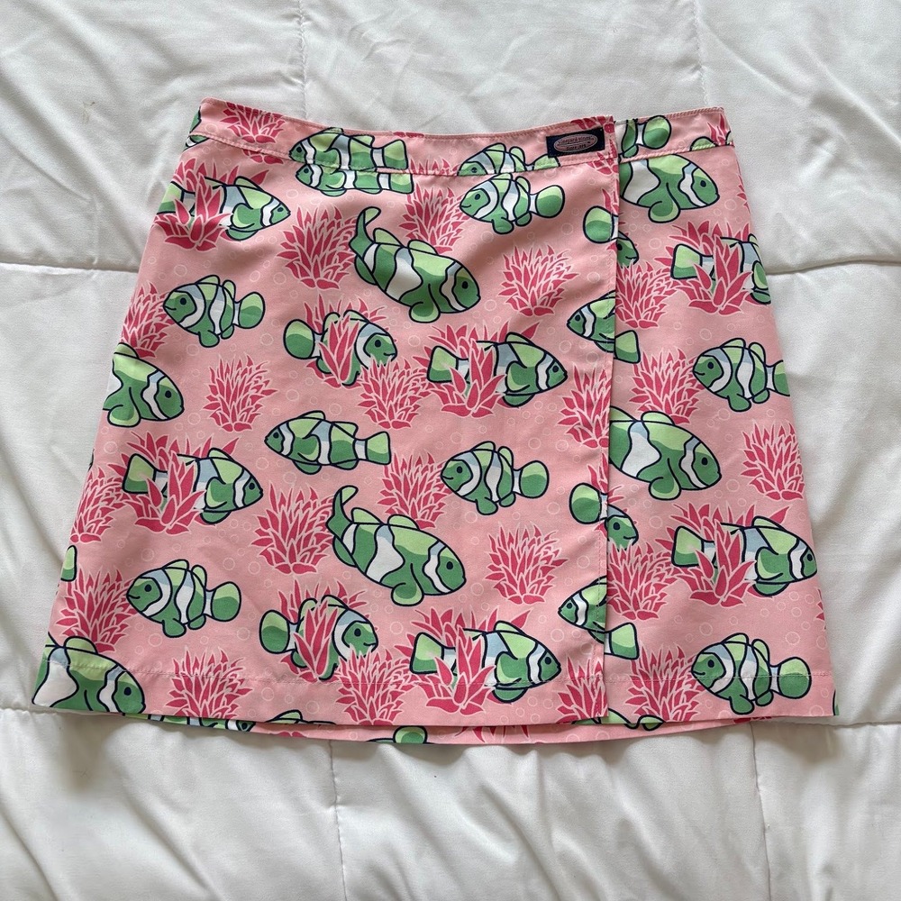 Vineyard Vines Wrap Mini Skirt Womens Small Pink Fish Novelty Summer Beach